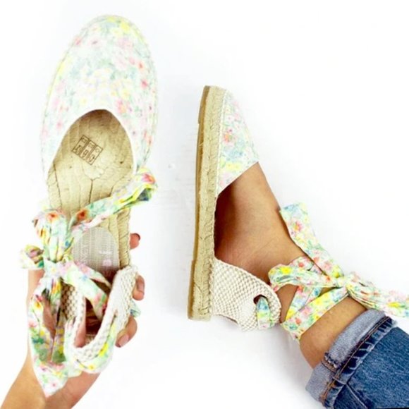 LoveShackFancy Shoes - LoveShackFancy x Manebi Green Floral Ankle Wrap Straw Espadrilles